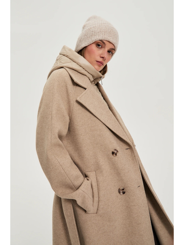 Moodo Moodo hosszú bézs kapucnis kabát