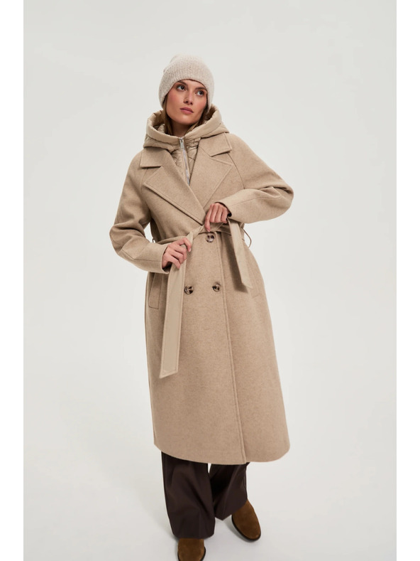 Moodo Moodo hosszú bézs kapucnis kabát