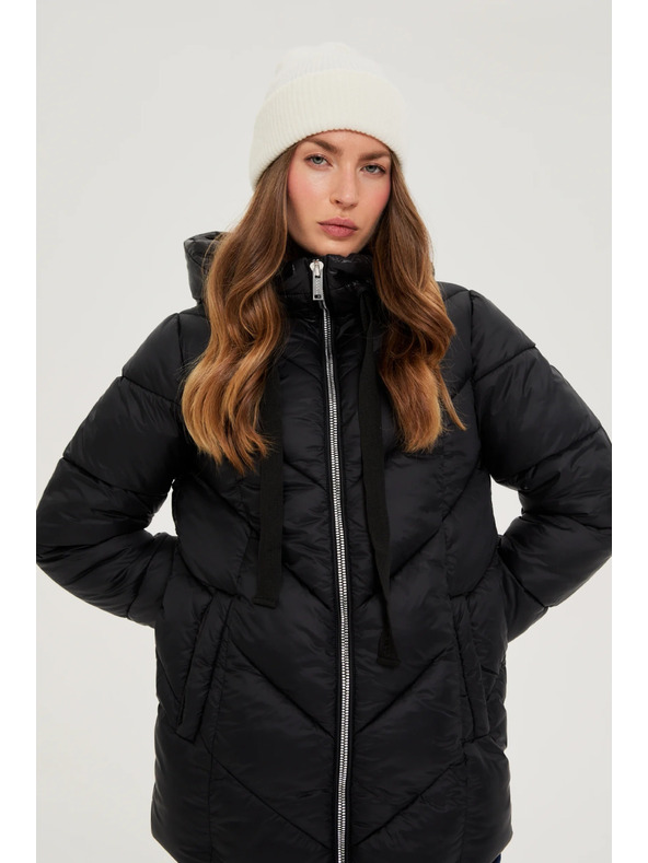 Moodo Moodo steppelt kapucnis fekete kabát