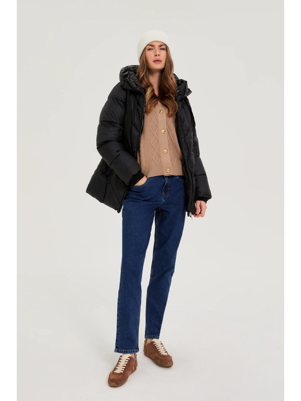 Moodo Moodo steppelt kapucnis fekete kabát