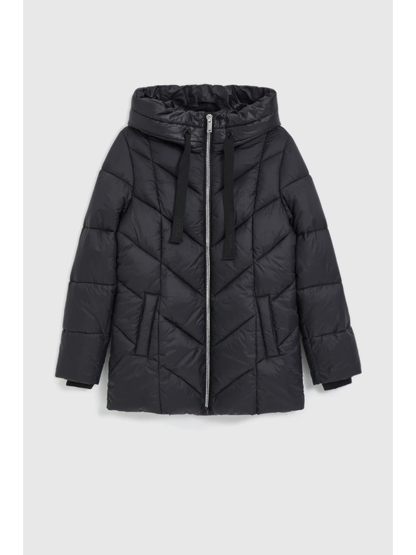 Moodo Moodo steppelt kapucnis fekete kabát
