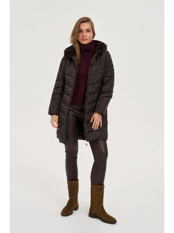 Moodo Moodo barna steppelt kapucnis kabát