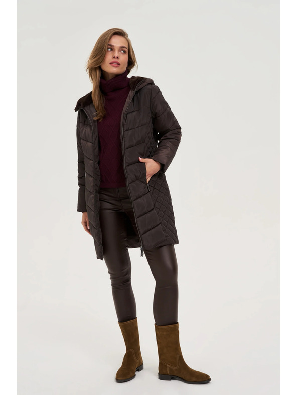 Moodo Moodo barna steppelt kapucnis kabát