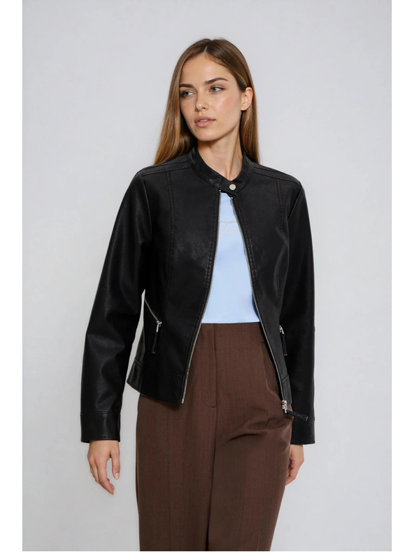 Moodo Moodo fekete műbőr kabát