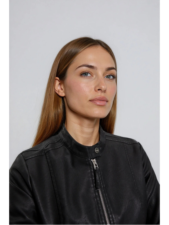 Moodo Moodo fekete műbőr kabát