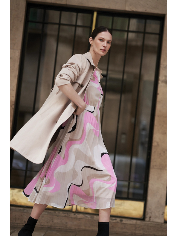 Moodo Bézs ruha geometriai mintával és pliszírozott aljjal Moodo