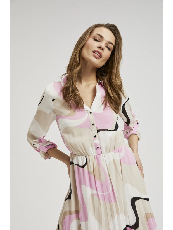 Moodo Bézs ruha geometriai mintával és pliszírozott aljjal Moodo