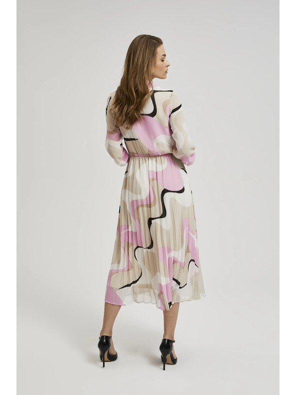 Moodo Bézs ruha geometriai mintával és pliszírozott aljjal Moodo