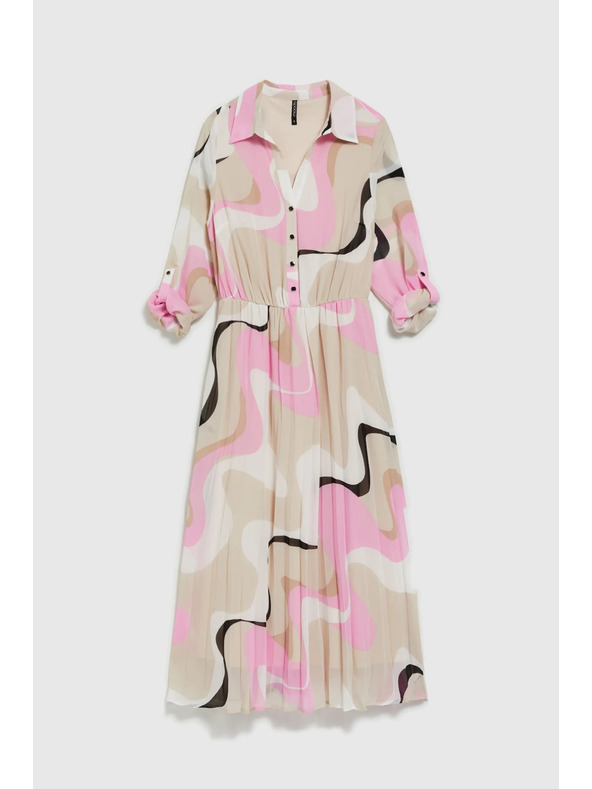 Moodo Bézs ruha geometriai mintával és pliszírozott aljjal Moodo