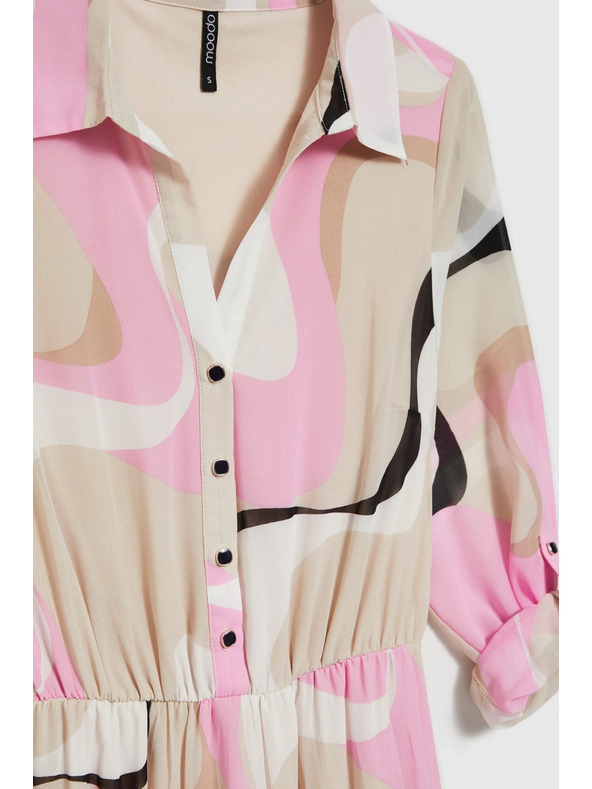 Moodo Bézs ruha geometriai mintával és pliszírozott aljjal Moodo