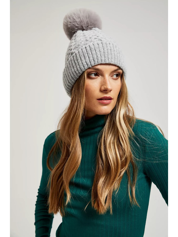 Moodo Bolyhos sapka szőrmés bojttál szürke Moodo