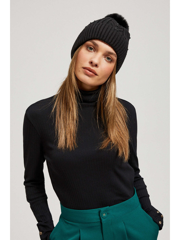 Moodo Bolyhos és gyöngyös sapka fekete Moodo