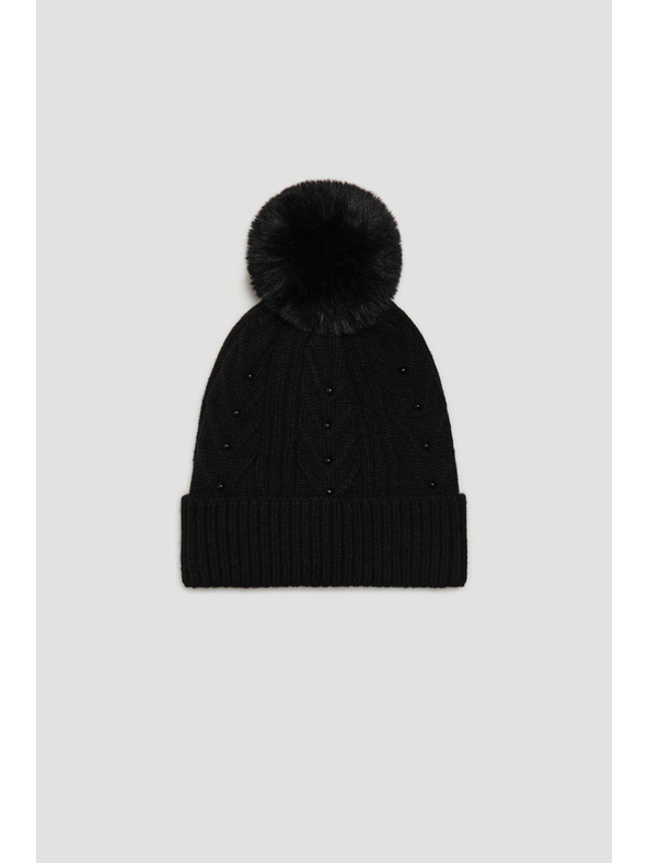 Moodo Bolyhos és gyöngyös sapka fekete Moodo