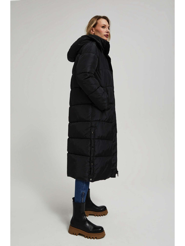 Moodo Moodo steppelt kapucnis fekete kabát