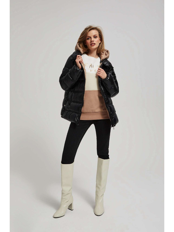 Moodo Rövid steppelt fekete kabát kapucnival Moodo