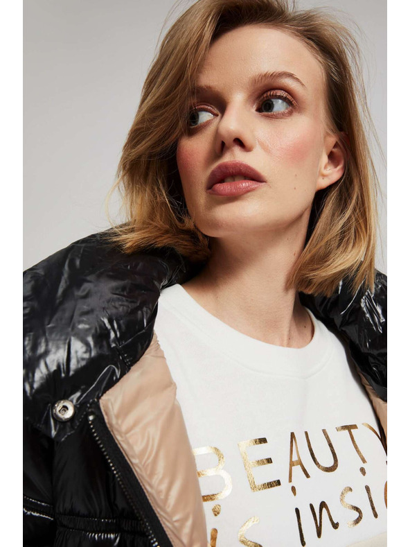 Moodo Rövid steppelt fekete kabát kapucnival Moodo