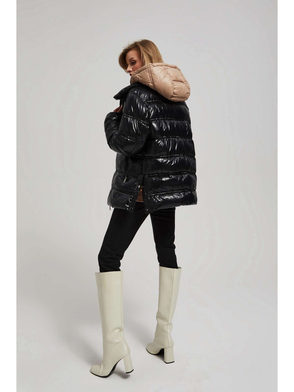 Moodo Rövid steppelt fekete kabát kapucnival Moodo