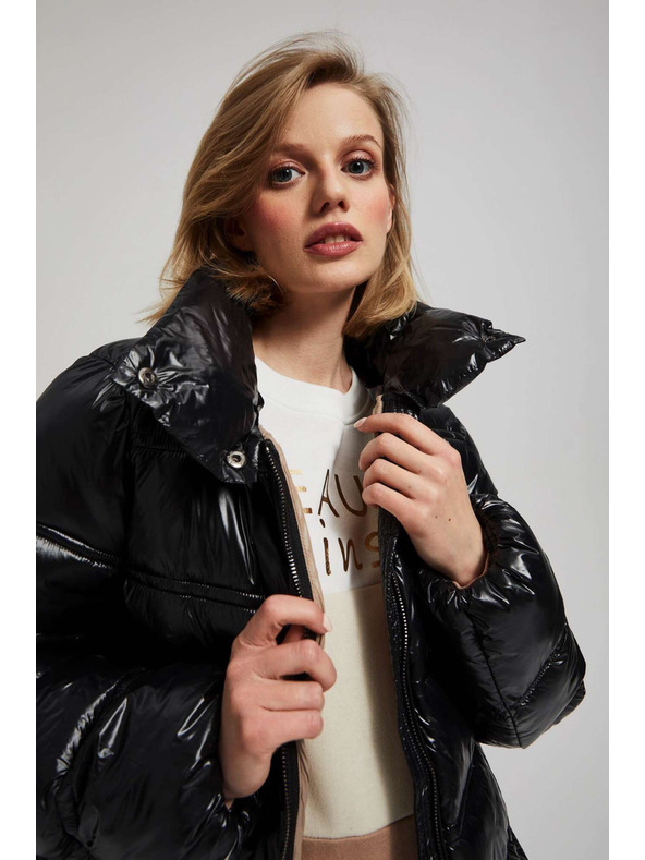 Moodo Rövid steppelt fekete kabát kapucnival Moodo