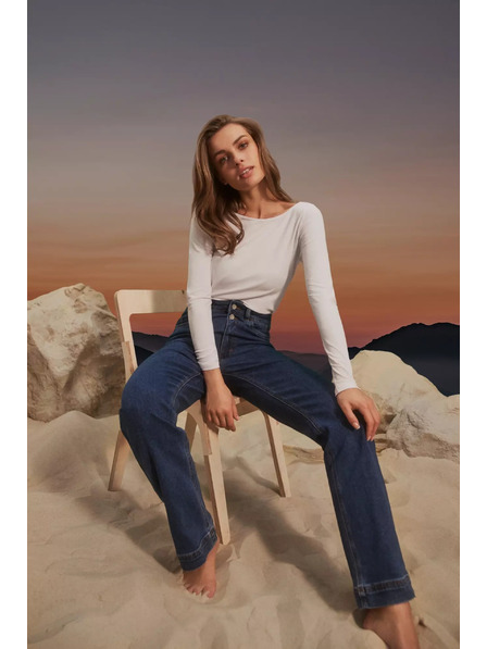 Moodo Sötétkék wide leg farmer dupla gombbal Moodo