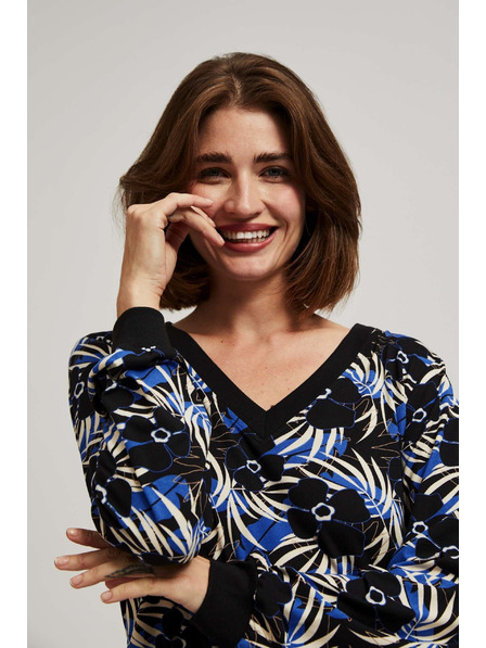 Moodo Fekete V-nyakú mintás blúz Moodo