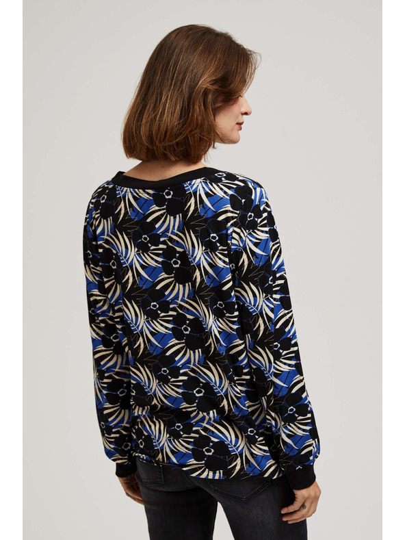 Moodo Fekete V-nyakú mintás blúz Moodo