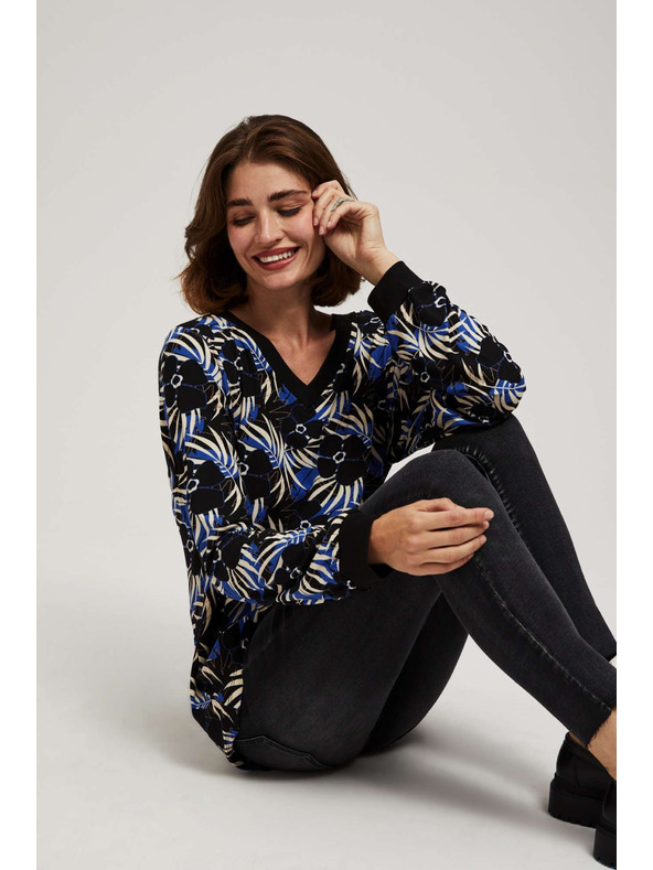 Moodo Fekete V-nyakú mintás blúz Moodo