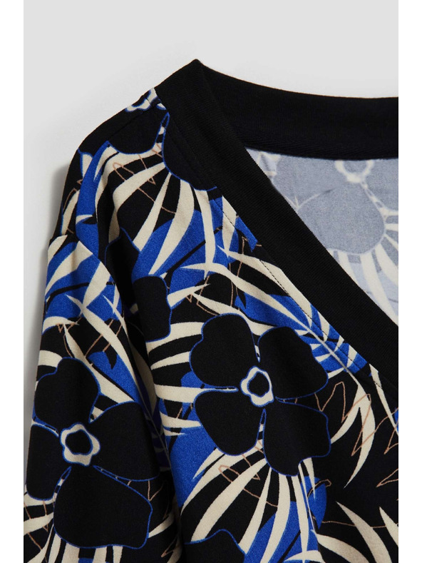 Moodo Fekete V-nyakú mintás blúz Moodo