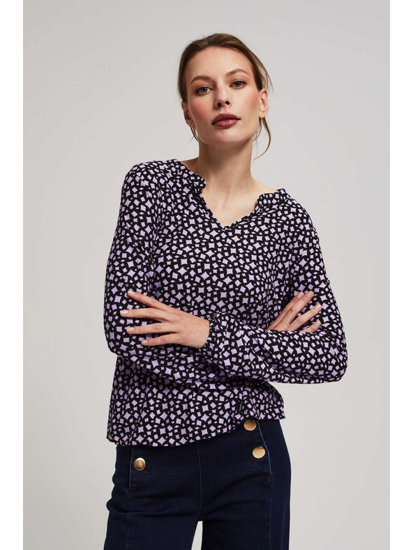 Moodo Levendula V-nyakú mintás blúz Moodo