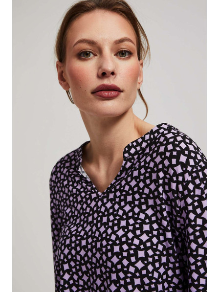 Moodo Levendula V-nyakú mintás blúz Moodo