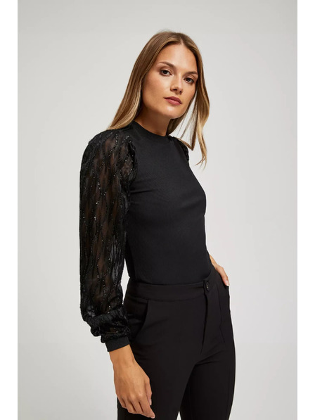 Moodo Fekete blúz díszített ujjakkal Moodo