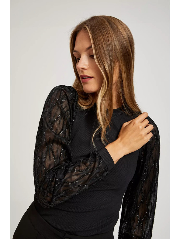 Moodo Fekete blúz díszített ujjakkal Moodo