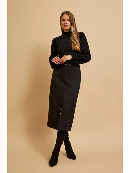 Moodo Fekete félgalléros blúz habos ujjakkal Moodo