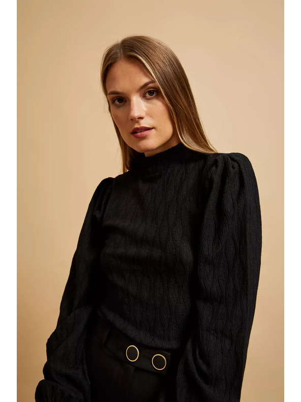 Moodo Fekete félgalléros blúz habos ujjakkal Moodo