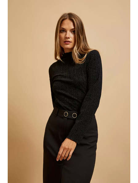 Moodo Fekete félgalléros blúz metálfényű díszítéssel Moodo