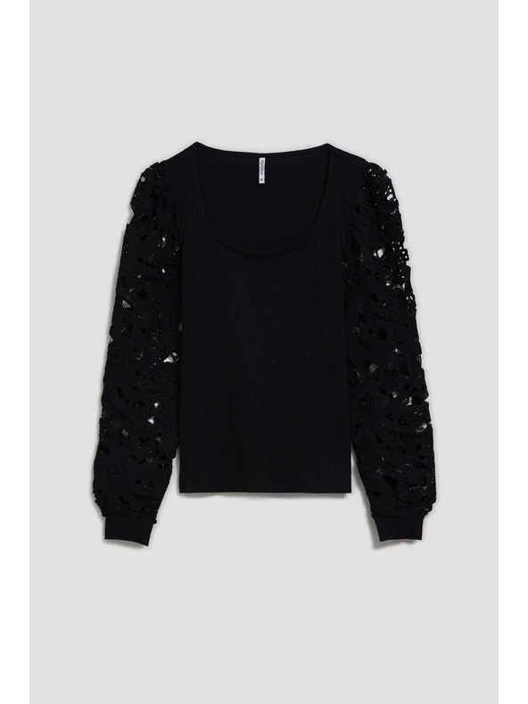 Moodo Fekete póló csipkés ujjakkal Moodo