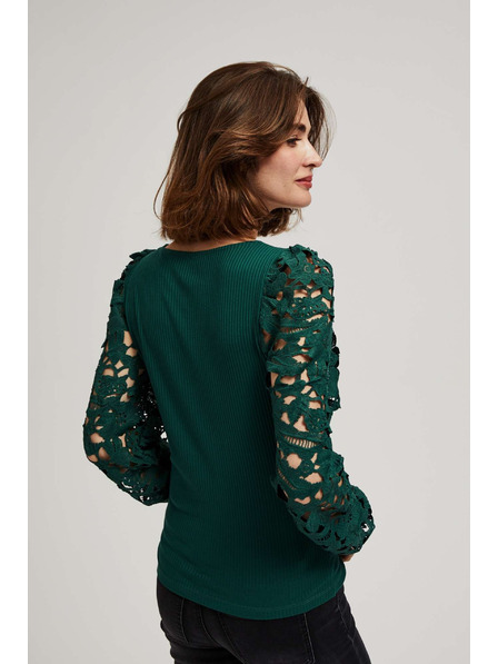 Moodo Smaragdzöld póló csipkés ujjakkal Moodo