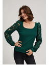Moodo Smaragdzöld póló csipkés ujjakkal Moodo