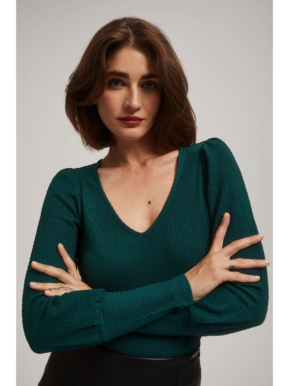 Moodo Moodo smaragdzöld V-nyakú blúz