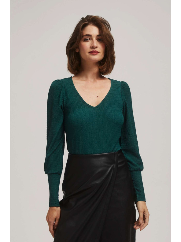 Moodo Moodo smaragdzöld V-nyakú blúz