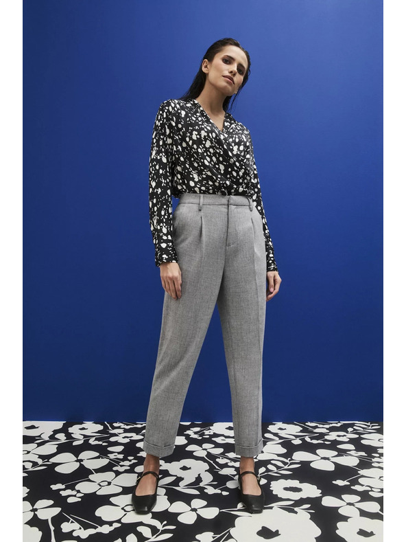 Moodo Moodo szürke alkalmi nadrág felhajtott szárral