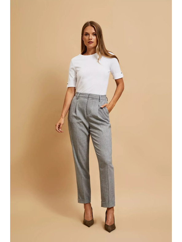 Moodo Moodo szürke alkalmi nadrág felhajtott szárral