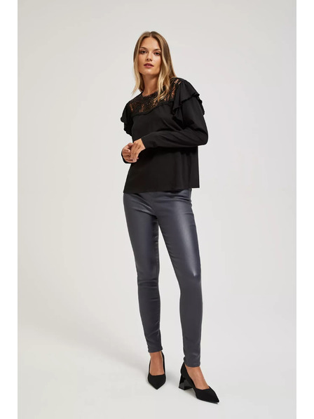 Moodo Moodo szürke viaszos szűk nadrág