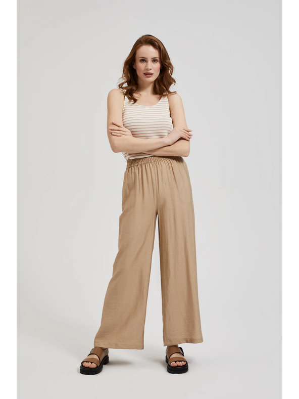 Moodo Moodo bézs gumis derekú bő szárú nadrág