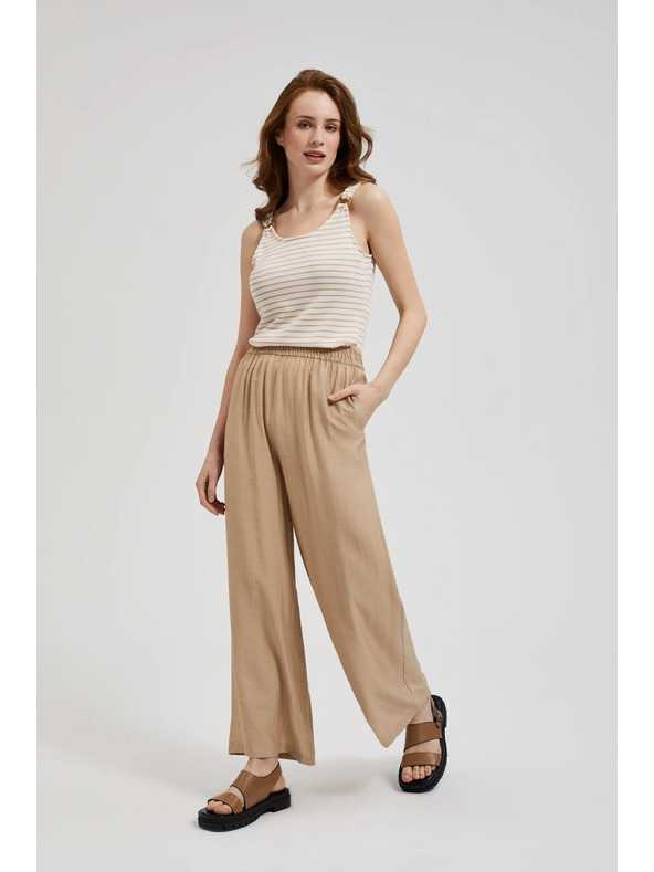 Moodo Moodo bézs gumis derekú bő szárú nadrág