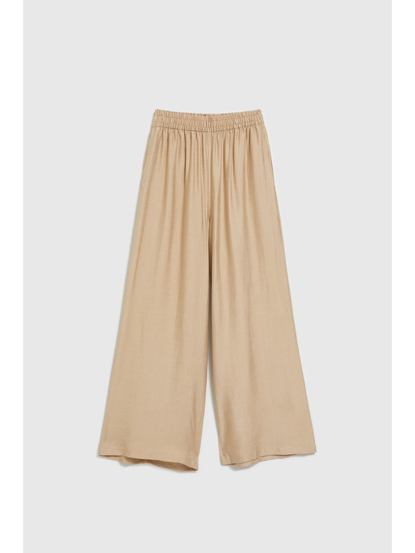 Moodo Moodo bézs gumis derekú bő szárú nadrág
