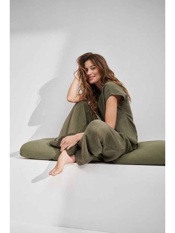 Moodo Moodo olívzöld pamut bő szárú nadrág