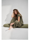 Moodo Moodo olívzöld pamut bő szárú nadrág