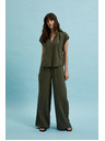 Moodo Moodo olívzöld pamut bő szárú nadrág