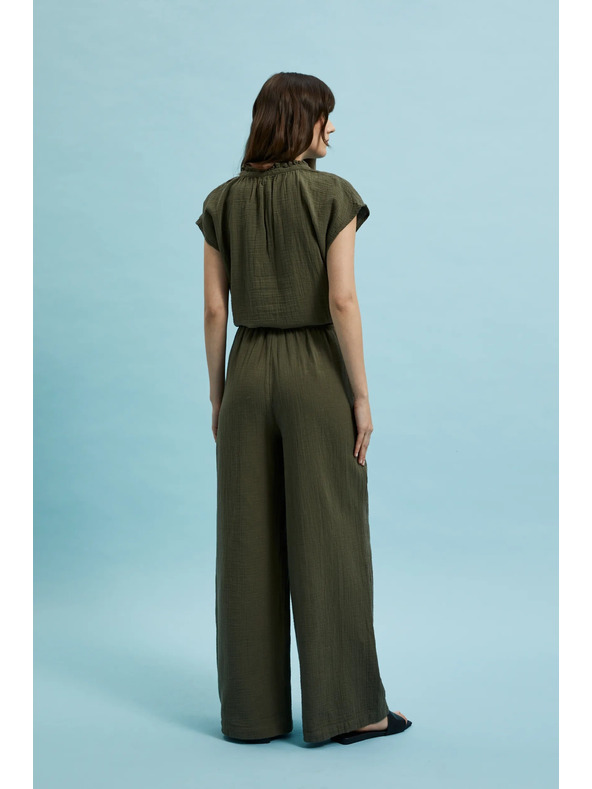 Moodo Moodo olívzöld pamut bő szárú nadrág