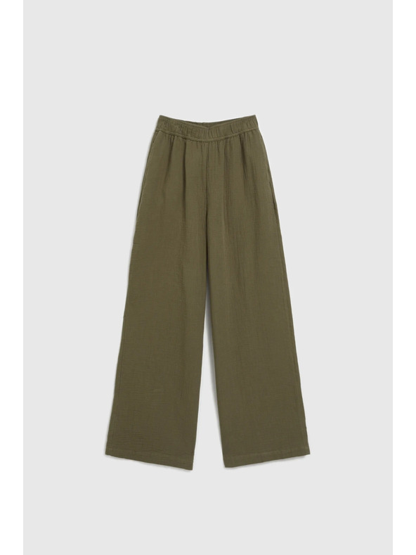 Moodo Moodo olívzöld pamut bő szárú nadrág